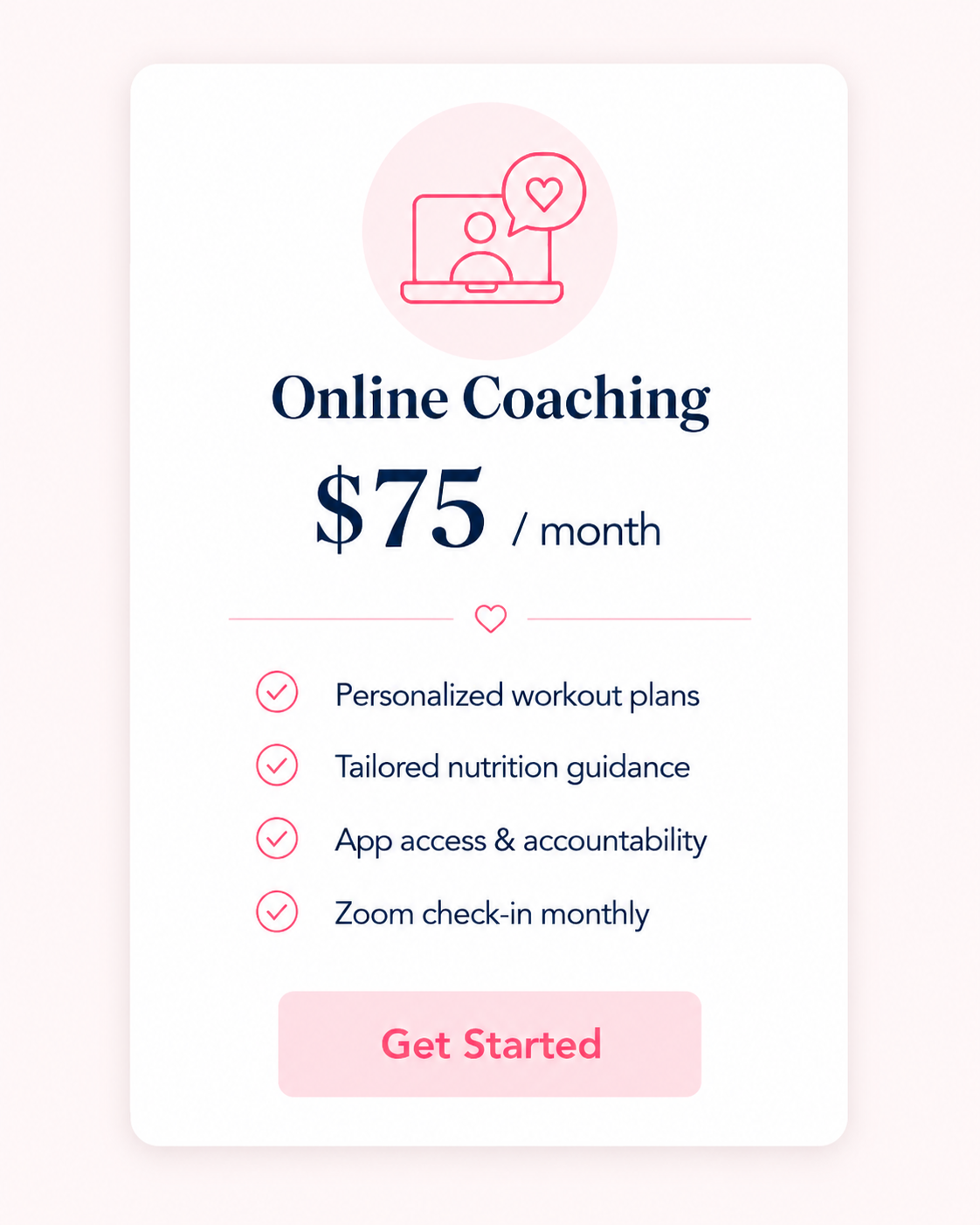 Online Coaching pricing card