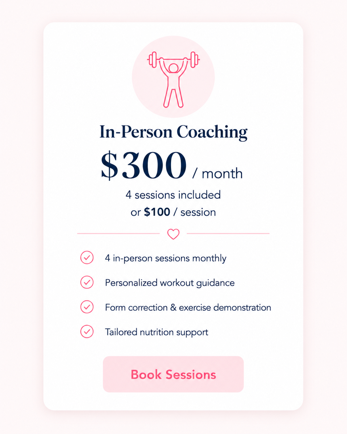 In-Person Coaching pricing card